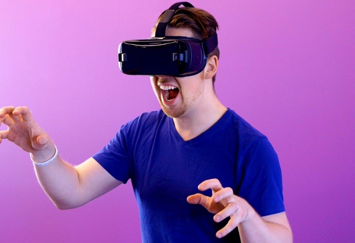 a man using virtual reality headset
